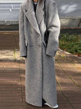 Elegant Double Breasted Wool Coat with Pockets, Lapel Collar & Long Sleeves for Women Oversized Casual Outerwear